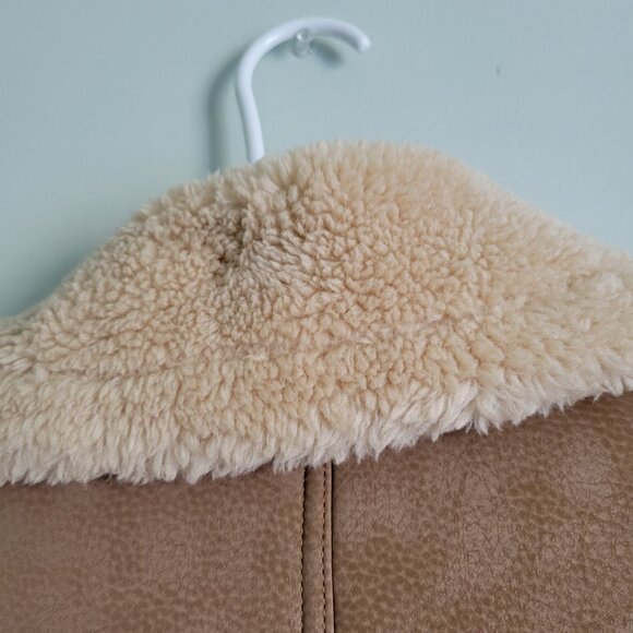 Topman Tan Jacket Men's Large Faux Shearling Borg Collar Aviator Buckle Coat NWT - Picture 9 of 12